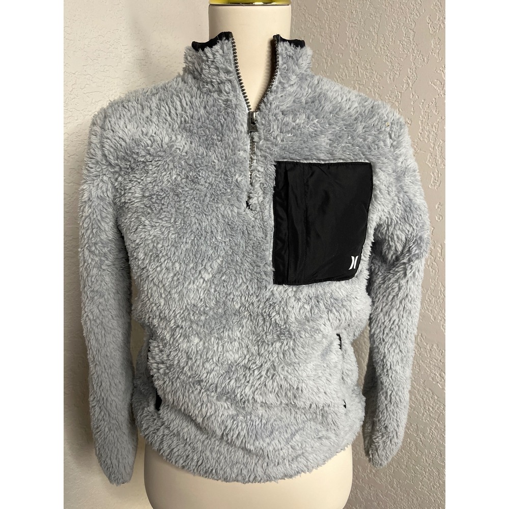 Hurley Boys Sherpa Quarter Zip Pullover Gray Wolf Cozy Soft L (10/12)